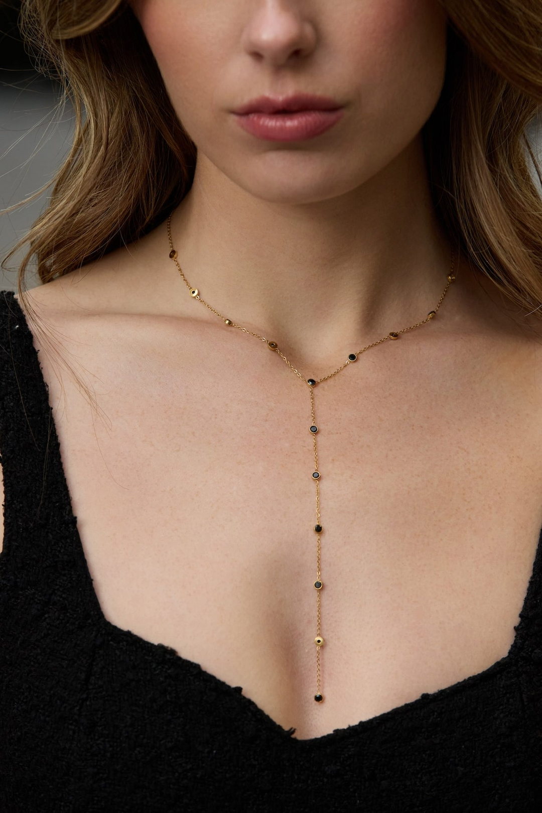 Adriana Pappas - Brass - 14K Gold Filled "Black Gold Dust Lariat" Necklace 16-19"