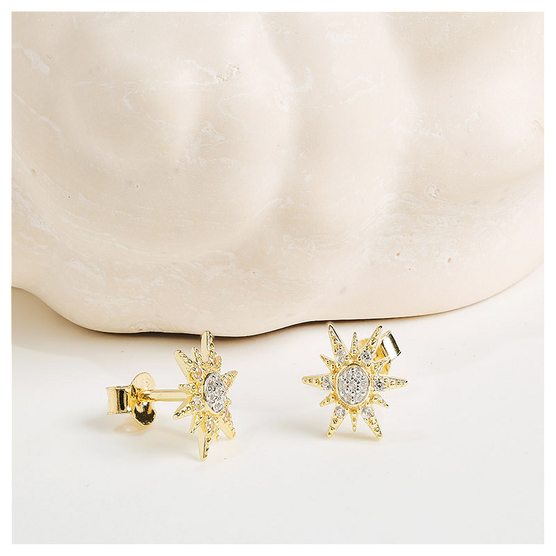 Ocean - - Gold Vermeil White Sapphire Sun Stud Earrings