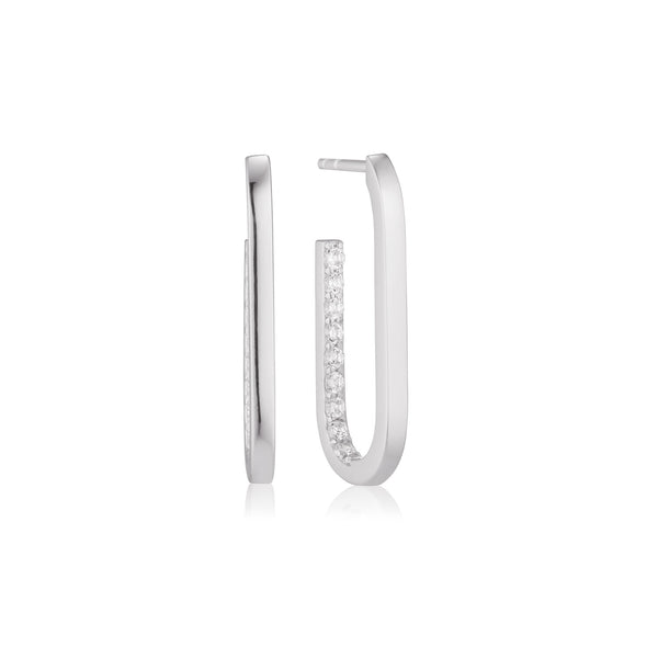 Sif Jakobs - Sterling Silver - "Capizzi Medio" J Shape Cubic Zirconia Hoop Earrings