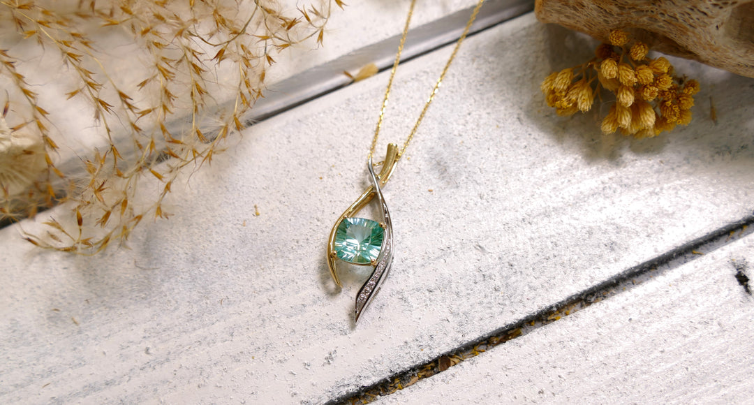 14k Two Tone 2.7ct Caribbean Topaz Cushion Pendant