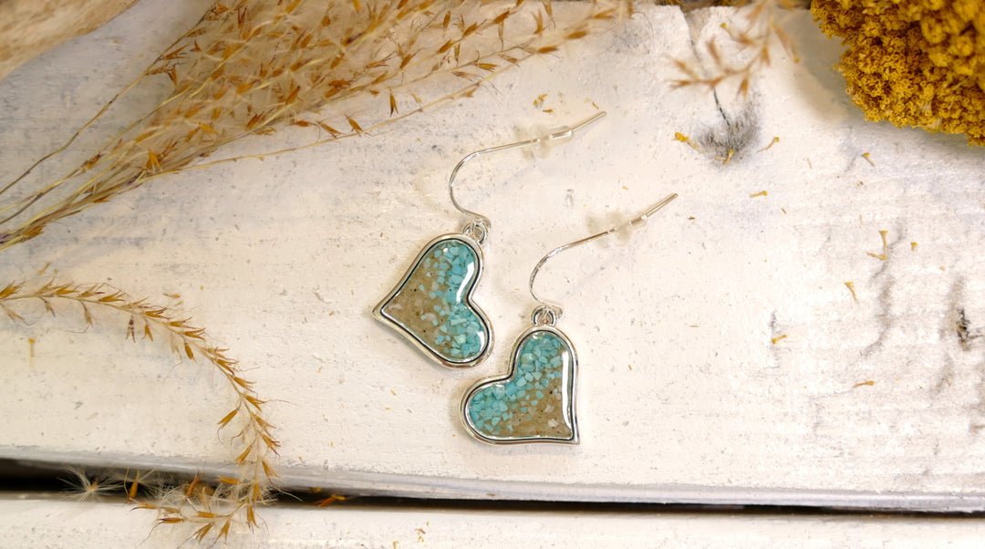 Dune - - Silver Plated "Explorer" Heart Turquoise Gradient Ocean City Beach Sand Drop Earrings