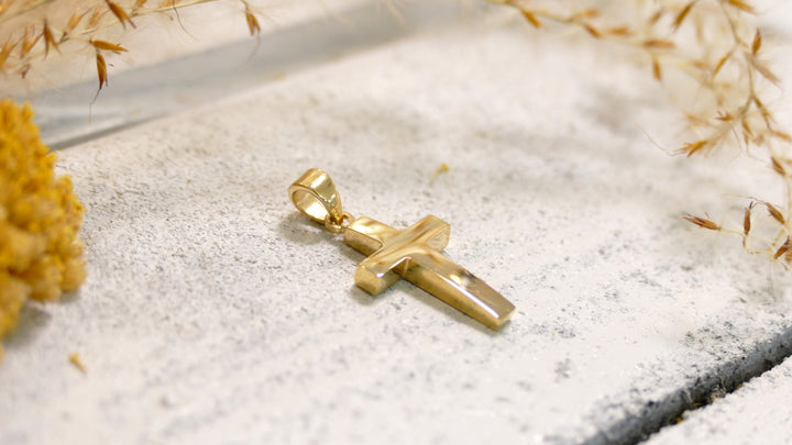 14k Yellow Gold Cross Polished, Thick Pendant 4mm Bail (Chain not Included)