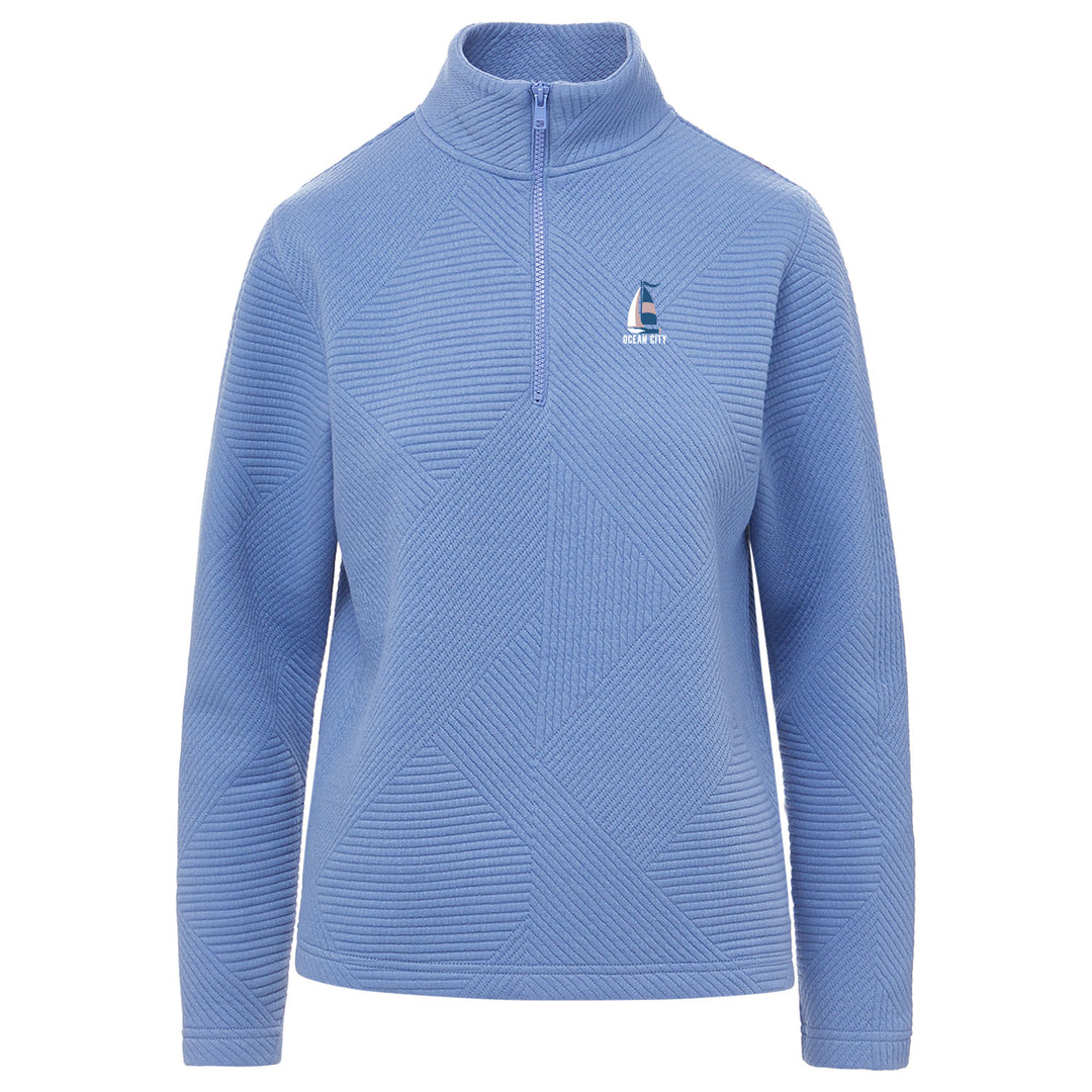 Ocean City Classics - Long Sleeve 1/4 Zip Cadet Collar Textured Sailboat Sweatshirt - Blue Periwinkle