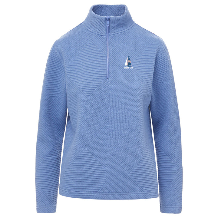 Ocean City Classics - Long Sleeve 1/4 Zip Cadet Collar Textured Sailboat Sweatshirt - Blue Periwinkle