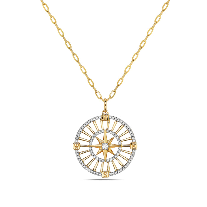 14k - Two Tone 0.22ct Compass Natural Diamond Pendant