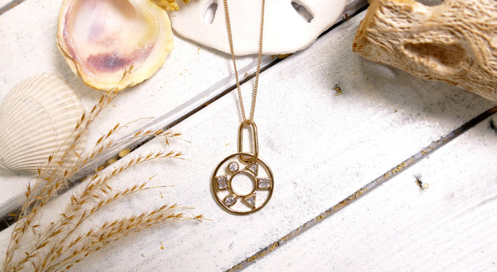 Sterling Silver - 14K Gold Plated Geometric Crystal Necklace