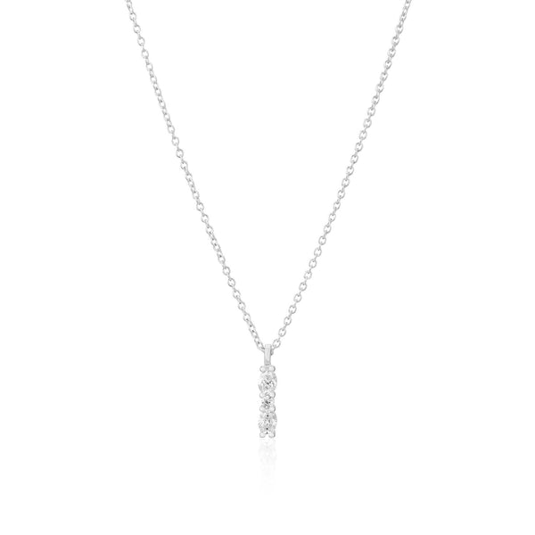 Sif Jakobs - Sterling Silver - "Ellera Ovale Piccolo" Drop Cubic Zirconia Bar Necklace