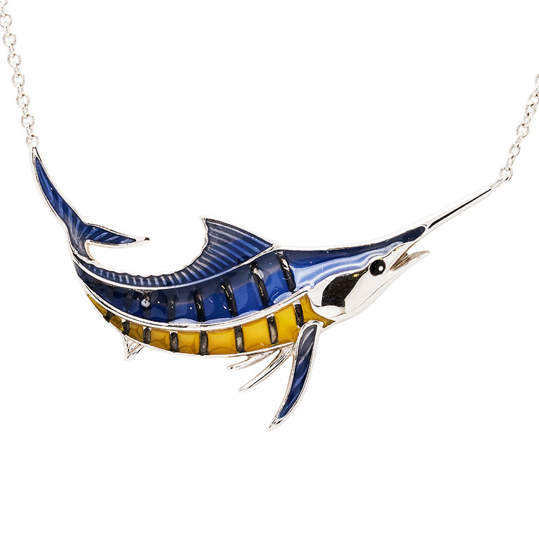 Ocean - Sterling Silver - Marlin 18" Enamel Fish Necklace