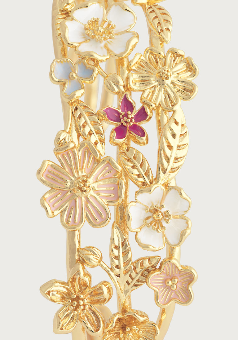 Anabel Arum - Brass - 18K Gold Plated -Cuff- Enamel Bangle Wildflower Bracelet