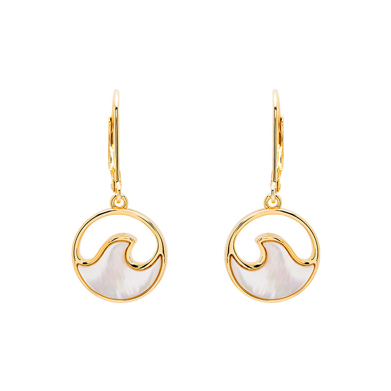 Ocean - Sterling Silver - Gold Vermeil Mother of Pearl Round Dangle Wave Earrings