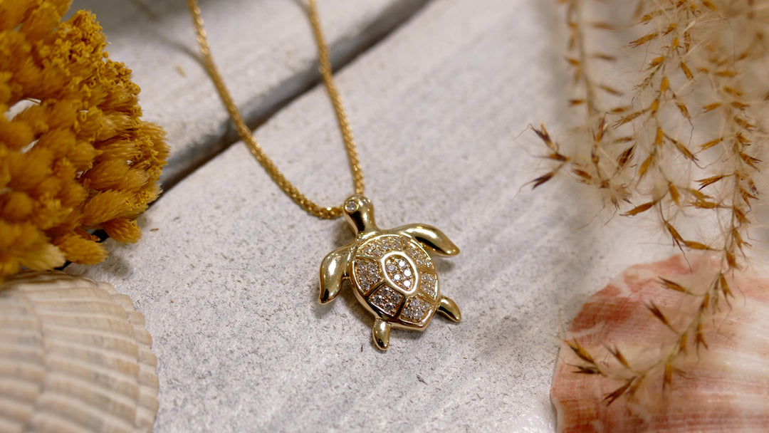 14k Yellow Gold Turtle 0.25ct Diamond Pendant