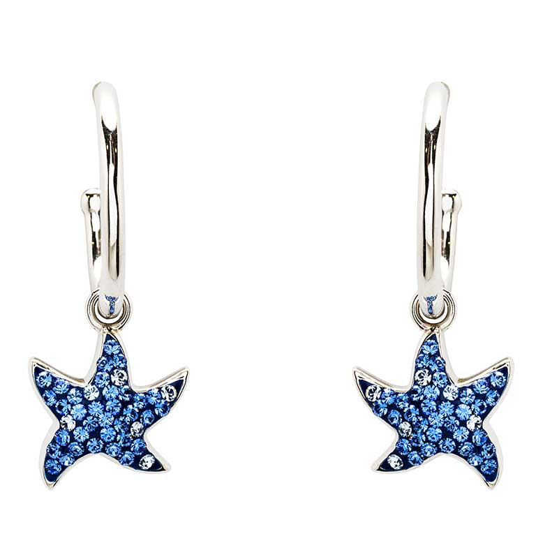 Ocean - Sterling Silver - Crystal Dangle Starfish Earrings