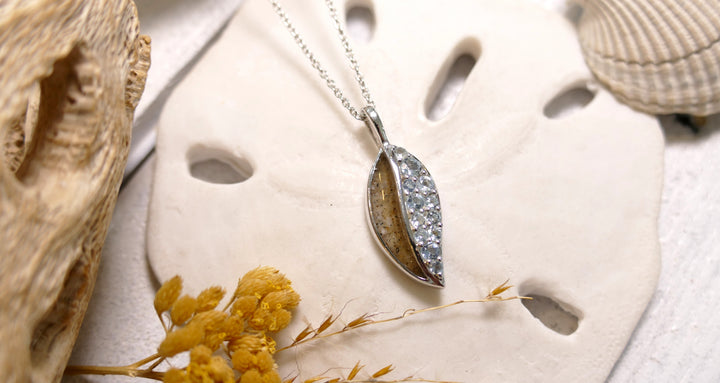 Dune - Sterling Silver - Silver Aquamarine & OC Sand - Leaf Shape Natural Diamond Necklace