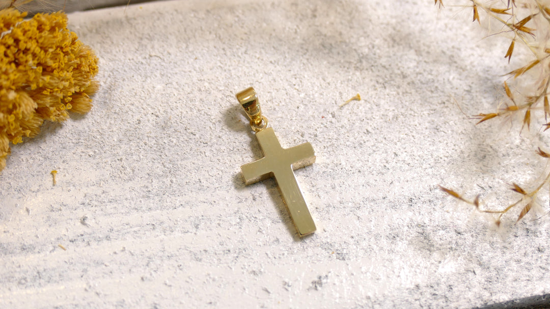 14k Yellow Gold Cross Polished, Thick Pendant 4mm Bail (Chain not Included)