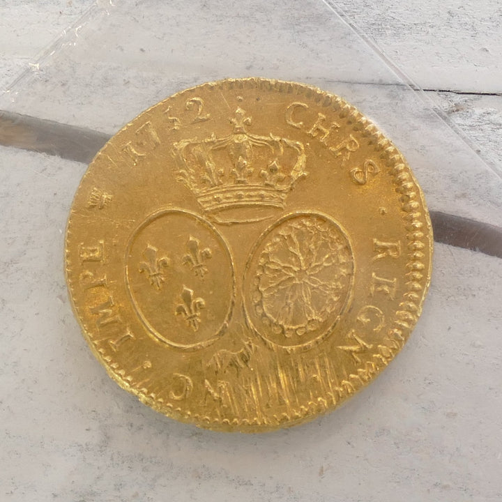 French 1752 2 gold louis d'or Bayonne mint