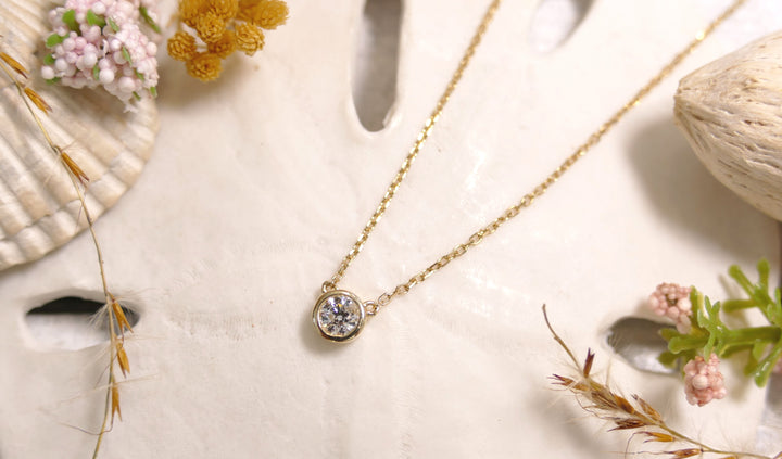 14k Yellow Gold Diamond .20ct Bezel Round Necklace