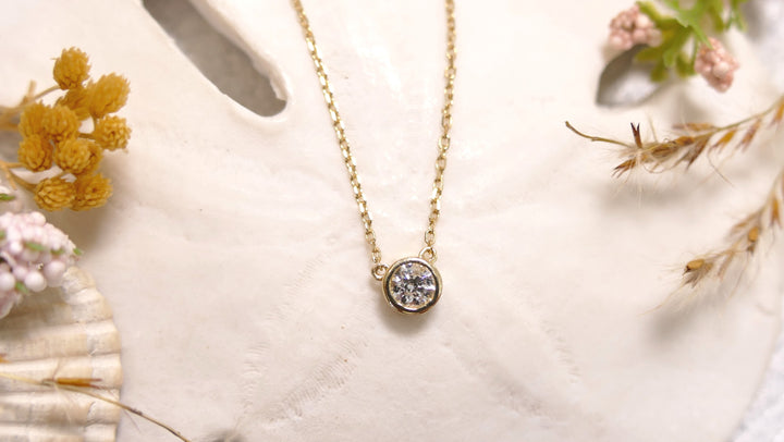 14k Yellow Gold Diamond .20ct Bezel Round Necklace