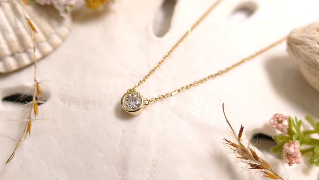 14k Yellow Gold Diamond .20ct Bezel Round Necklace