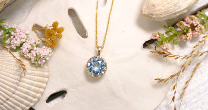 14k Yellow Gold Round Bezel 3ct London Blue Topaz Pendant