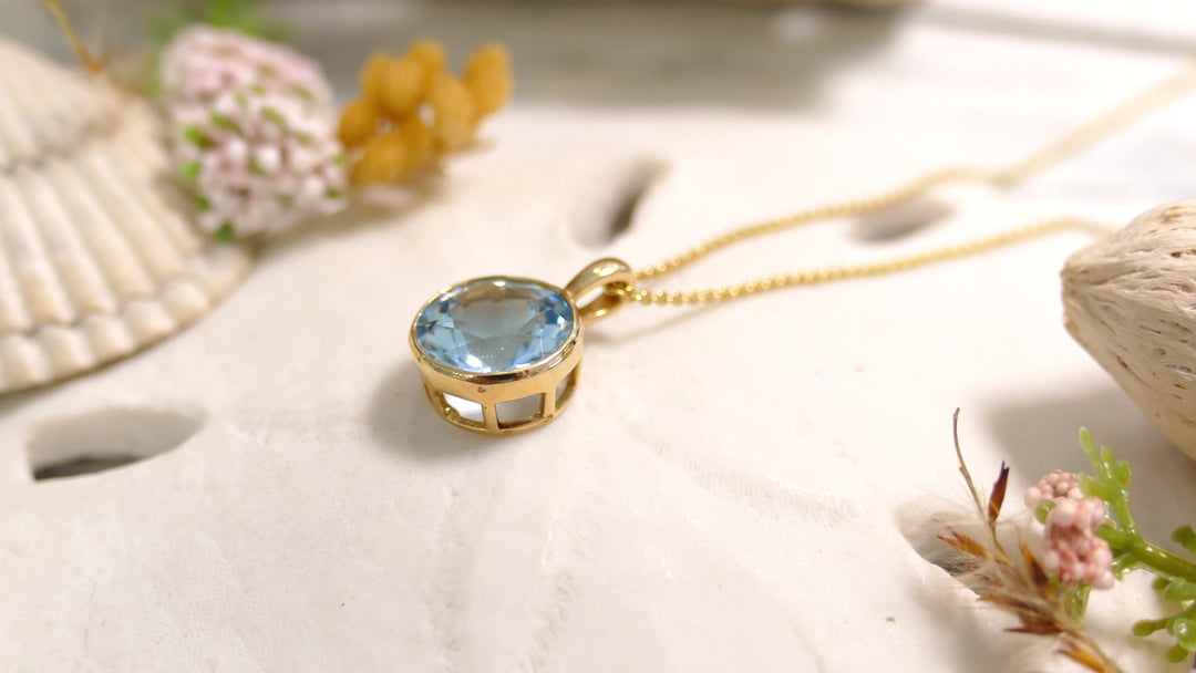 14k Yellow Gold Round Bezel 3ct London Blue Topaz Pendant
