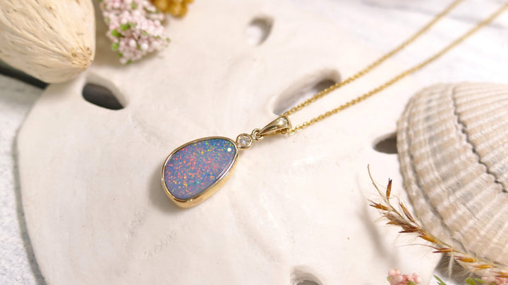 14k Yellow Gold Geometric 1 Diamond .026ct Opal Pendant