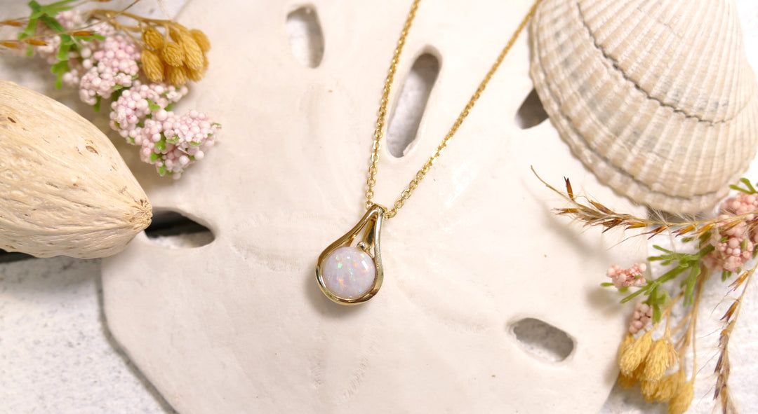 14k Yellow Gold .79ct Opal Round Pendant