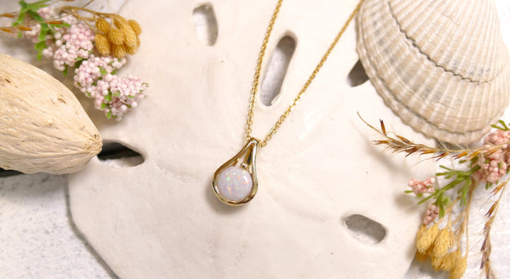 14k Yellow Gold .79ct Opal Round Pendant