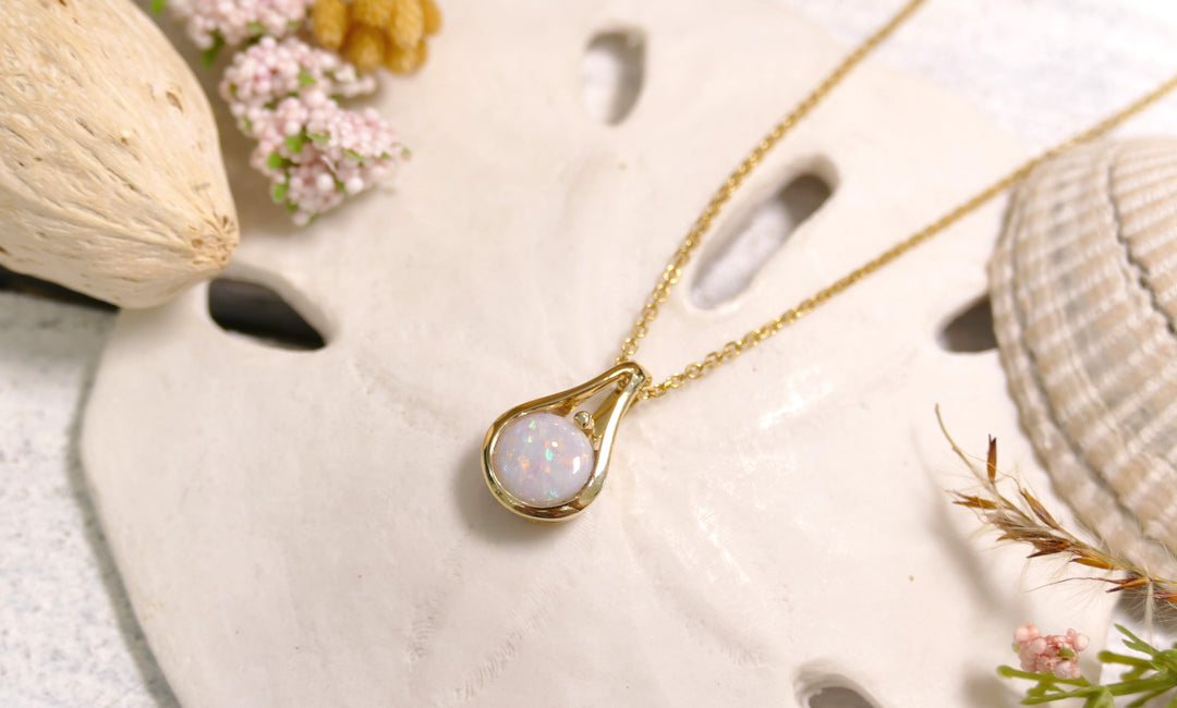 14k Yellow Gold .79ct Opal Round Pendant