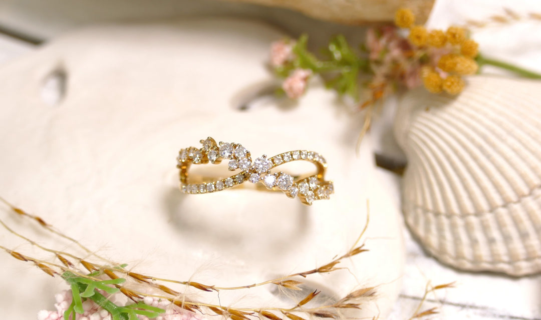 14K Yellow Gold Crossover 0.55ct Natural Diamond Contemporary Ring (Size 7)
