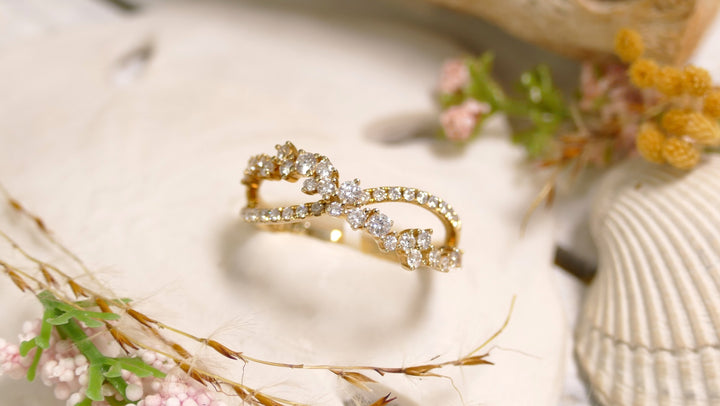 14K Yellow Gold Crossover 0.55ct Natural Diamond Contemporary Ring (Size 7)
