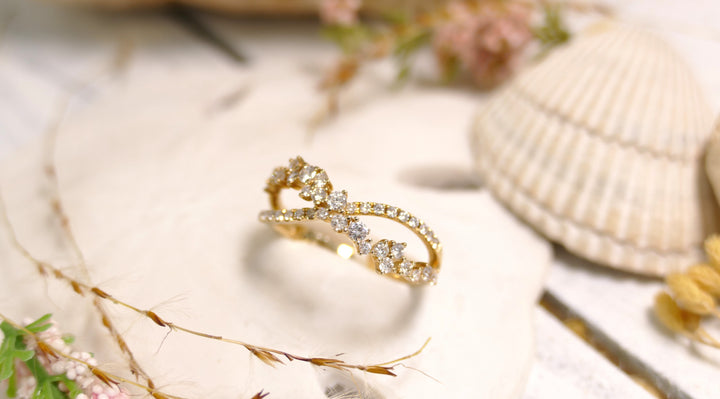 14K Yellow Gold Crossover 0.55ct Natural Diamond Contemporary Ring (Size 7)