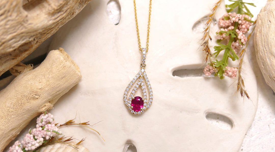 14k Yellow Gold 0.25ct Diamonds Ruby Necklace