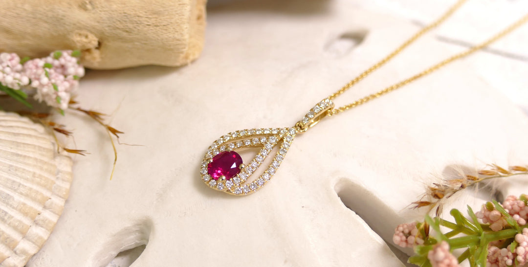 14k Yellow Gold 0.25ct Diamonds Ruby Necklace