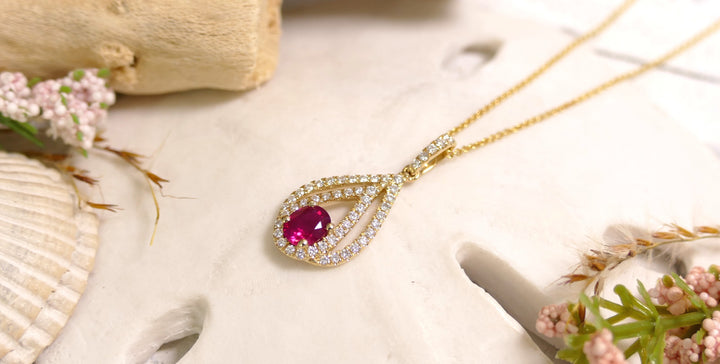 14k Yellow Gold 0.25ct Diamonds Ruby Necklace