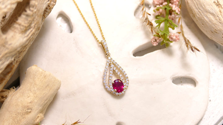 14k Yellow Gold 0.25ct Diamonds Ruby Necklace