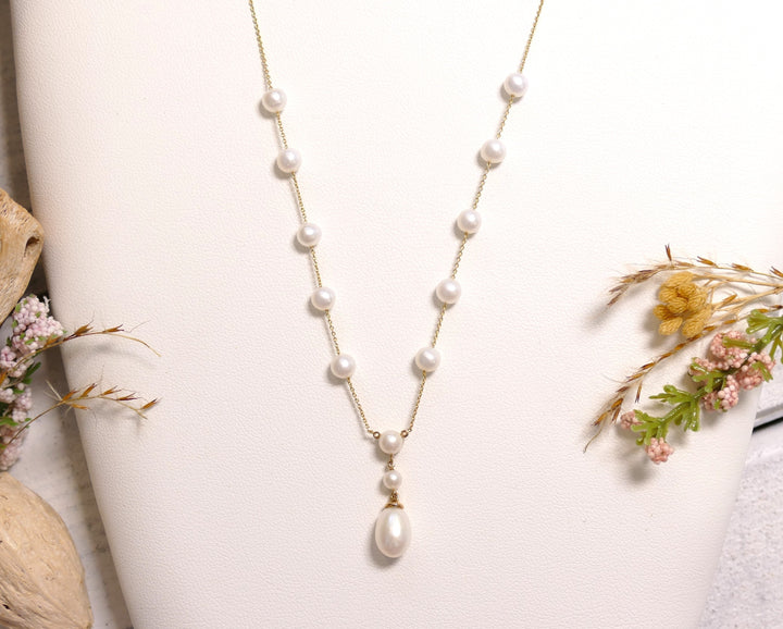 14k Yellow Gold Freshwater Pearl - Multi Pearl Drop - Necklace