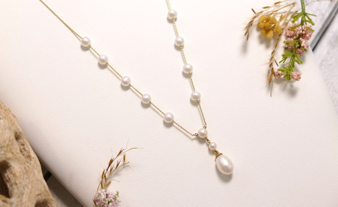 14k Yellow Gold Freshwater Pearl - Multi Pearl Drop - Necklace