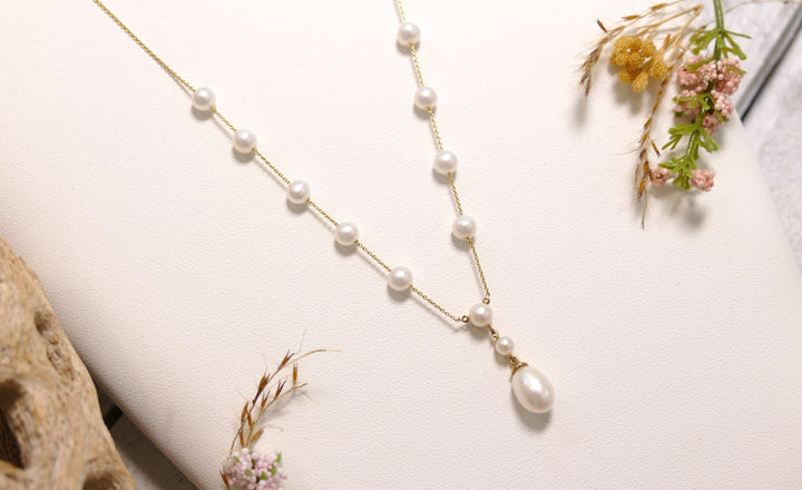 14k Yellow Gold Freshwater Pearl - Multi Pearl Drop - Necklace