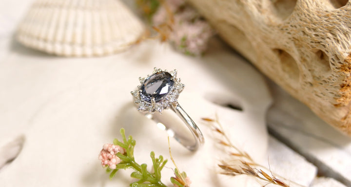14k White Gold Blue Tourmaline + Diamond 0.20ct Oval Princess Halo Ring (Size 6)