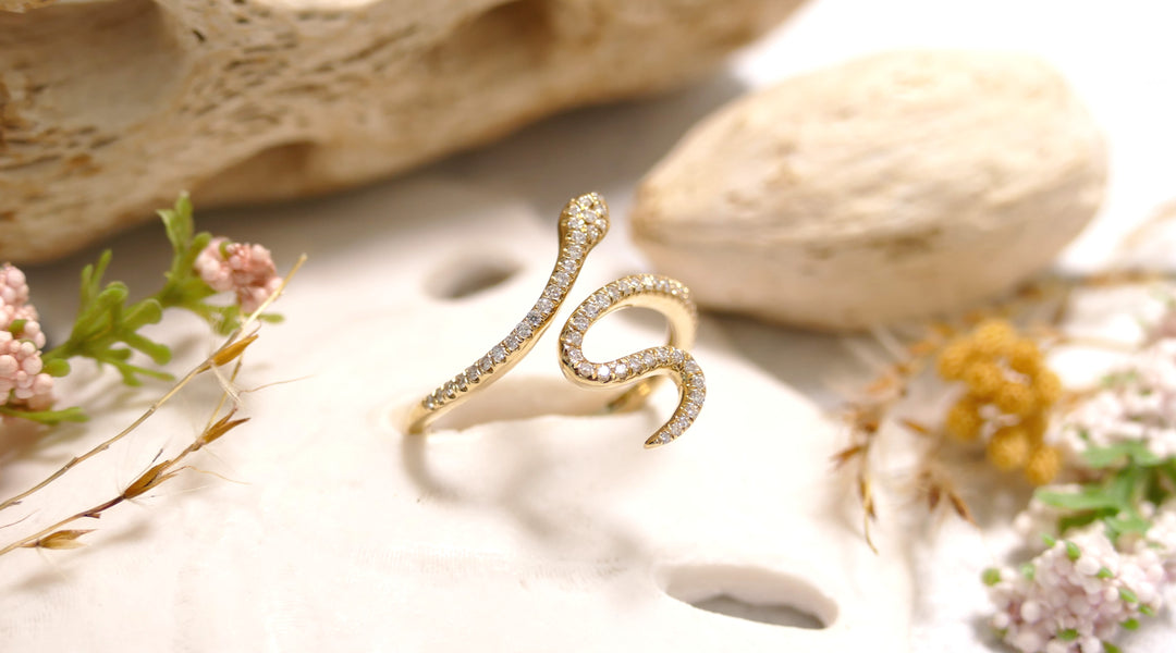 14K Yellow Gold Snake 0.20ctw Natural Diamond Ring