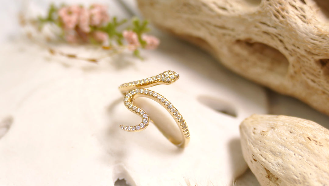 14K Yellow Gold Snake 0.20ctw Natural Diamond Ring