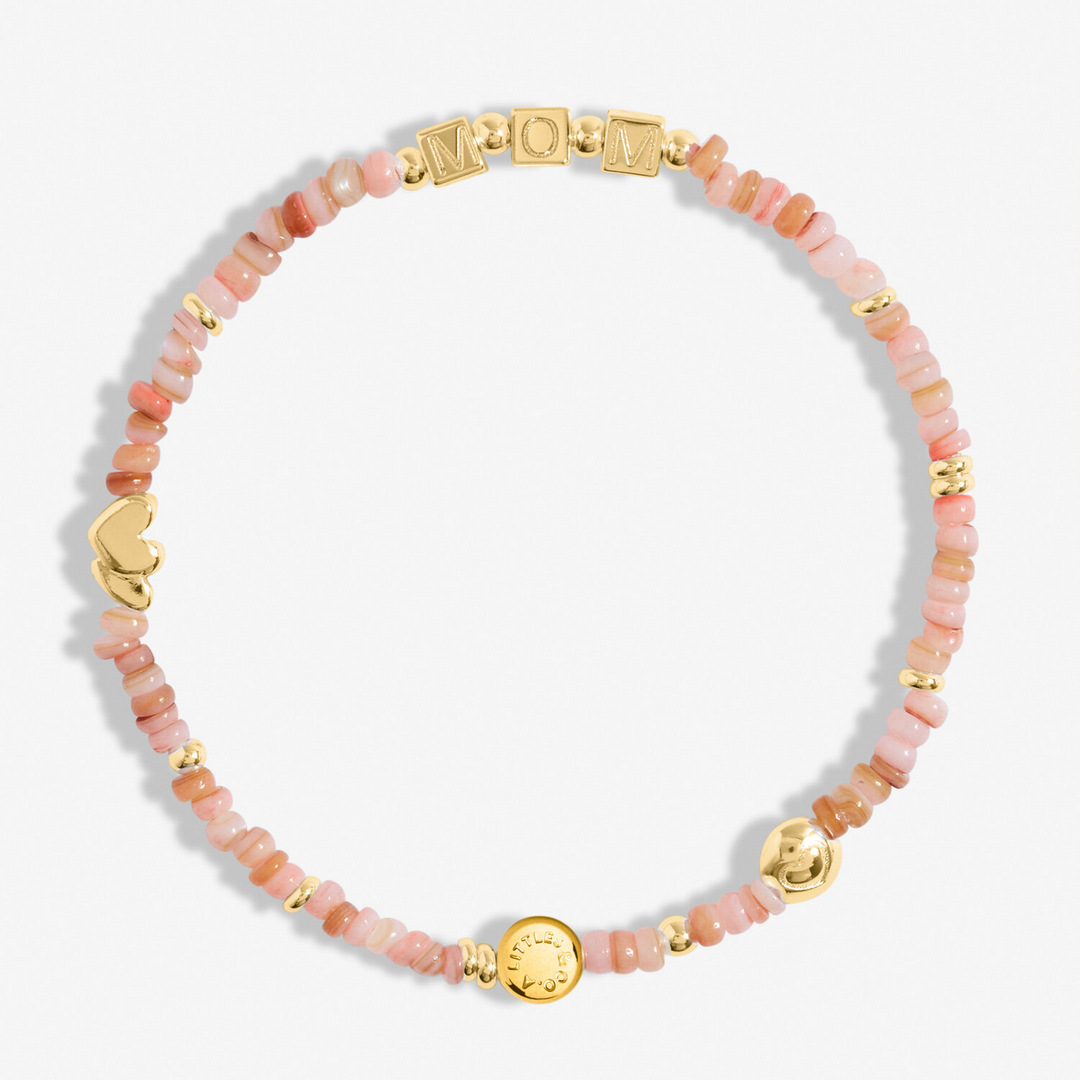 A Little & Co - Brass - Gold - Pink Shells - Mom - Heart Stretch Bracelet 6 7/8"