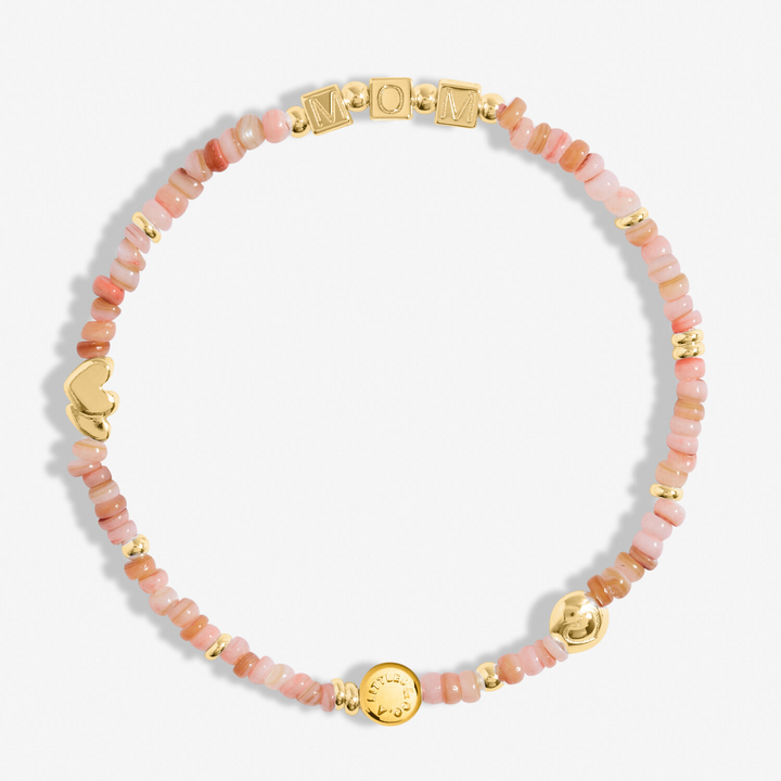 A Little & Co - Brass - Gold - Pink Shells - Mom - Heart Stretch Bracelet 6 7/8"