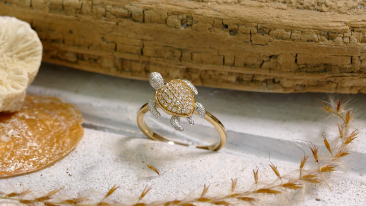 14K Two Tone 0.17ct Natural Diamond Turtle Ring