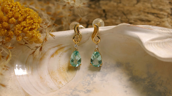 14k Yellow Gold Pear 2.2ct Caribbean Topaz Stud Earrings