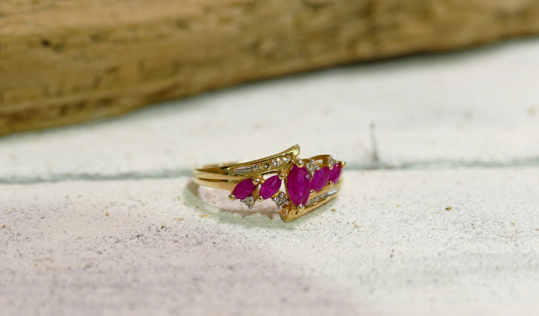 14k - Yellow Gold .09ct Marquise Ruby Ring (Size 7)