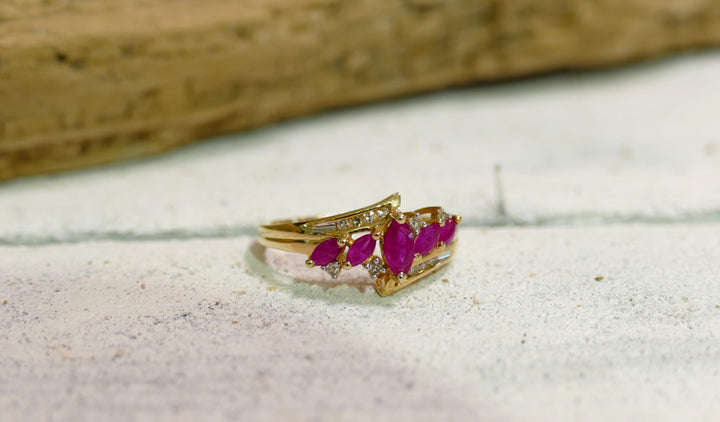 14k - Yellow Gold .09ct Marquise Ruby Ring (Size 7)