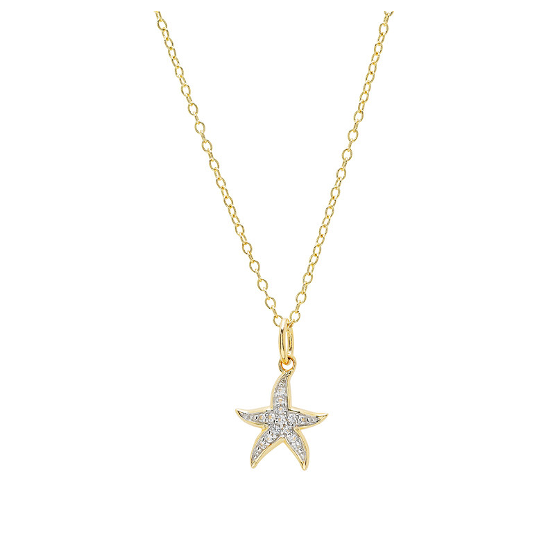 Ocean - - Gold Vermeil White Sapphire Starfish Necklace