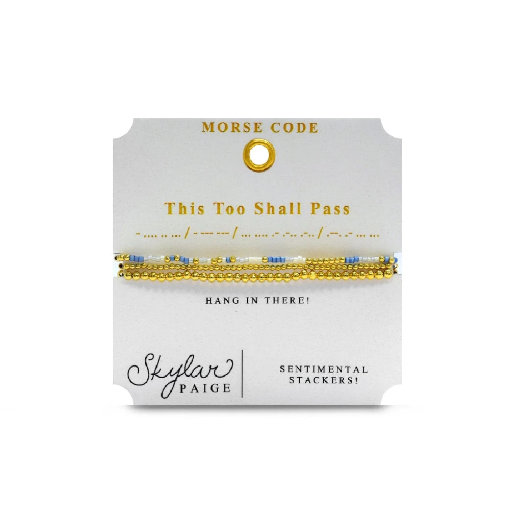 Stia Couture - - Gold "This Too Shall Pass" Tila Bead Morse Code Stretch Bracelet