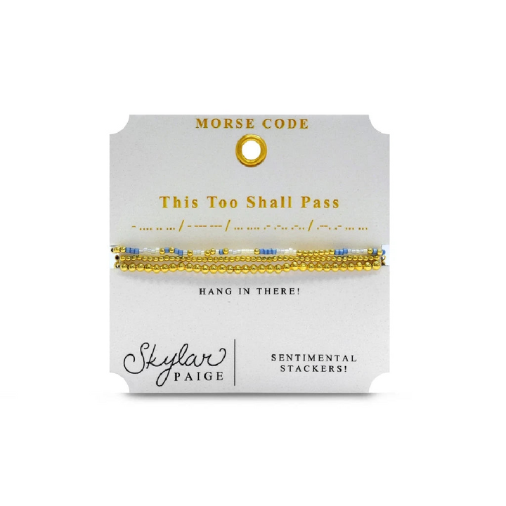 Stia Couture - - Gold "This Too Shall Pass" Tila Bead Morse Code Stretch Bracelet
